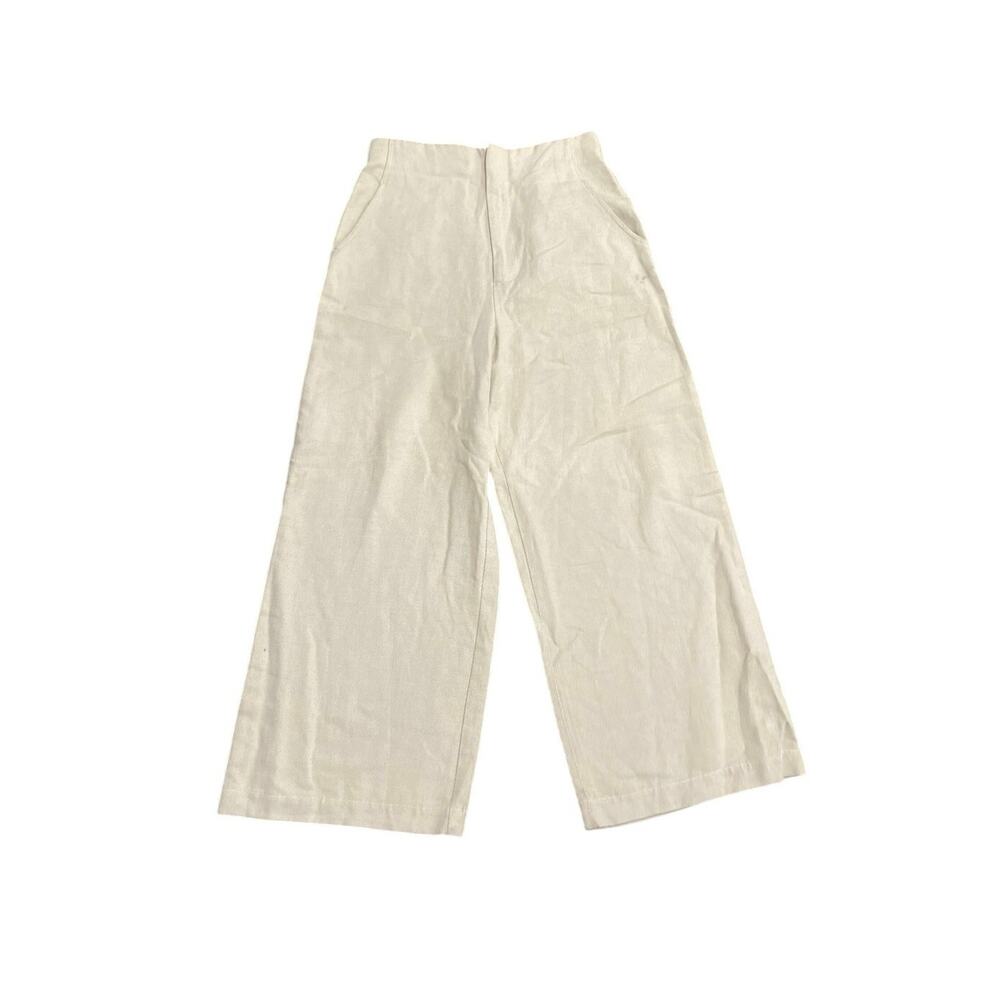 Zara High Waisted Wide Leg Pants SZ M Linen Blend Trousers Casual Everyday